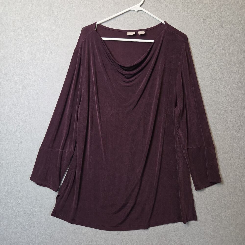 Chico's Travelers Burgundy LS Cowl Neck Flowy Packable Tunic Women's 3 US 16 18